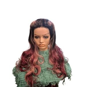 REBEL GYPSY WIG Ombre Burgundy‎ Pink Lace Front Wig Braided Women's Fashion